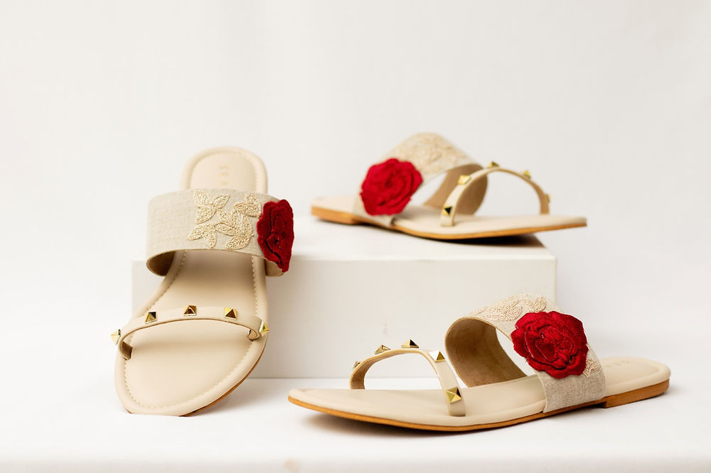Ivory 3D Lotus Embroidery Linen Flats
